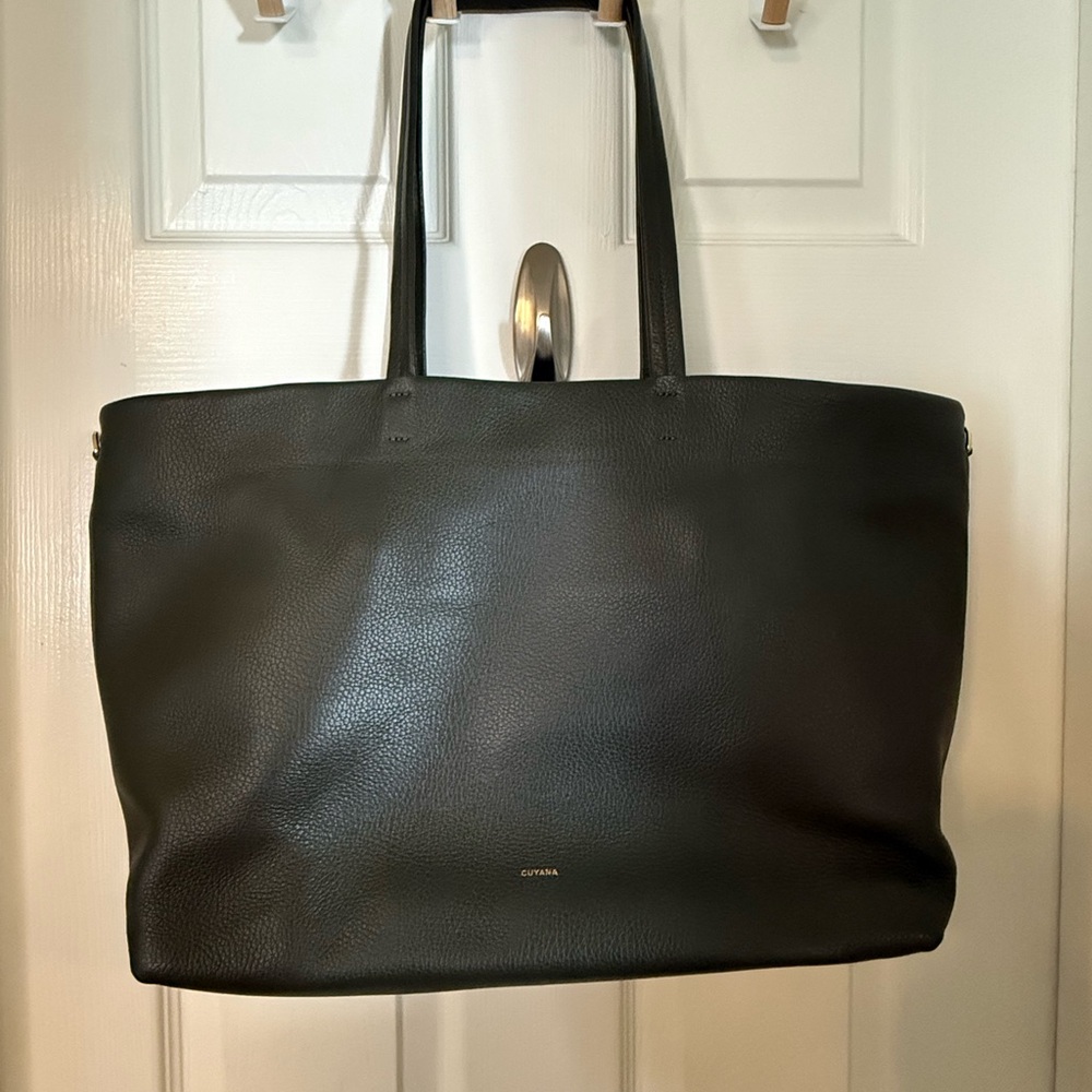 Cuyana Dark Olive Leather Tote Bag w/ Tote Insert - Picture 5 of 10